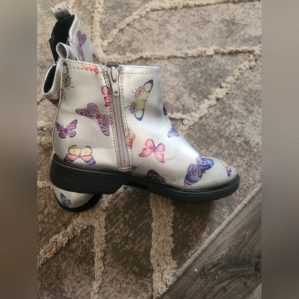 Madden NYC Silver Ankle Boots with Butterfly Print
